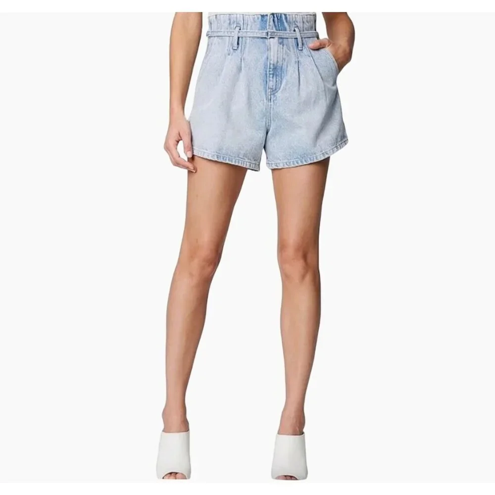 NWT Blank NYC High Rise‎ Blue Denim Short With Belt Women's Size 28 100% Cotton